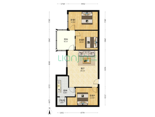 新城西一号区 3室1厅1卫 82平方