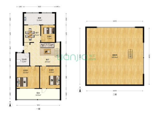 管委宿舍 3室2厅1卫 108平方