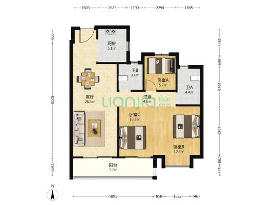 萃语华庭 3室1厅2卫 102平方