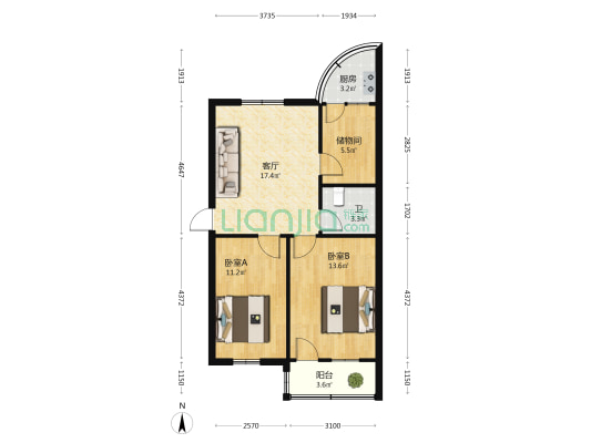 万里社区万里集装箱院 2室1厅1卫 73平方