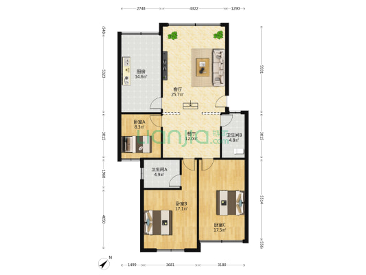 长山小区 3室2厅2卫 127平方