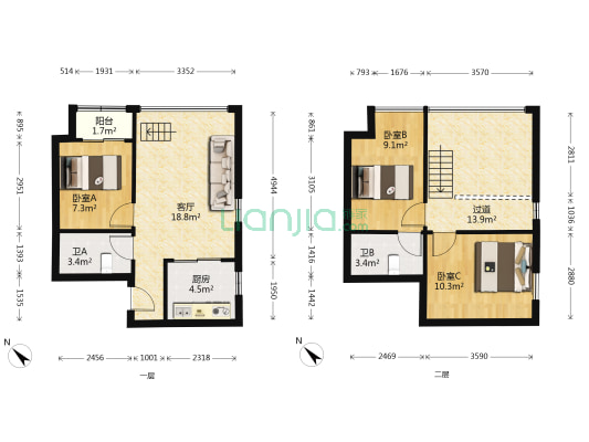 万科城市之光 3室1厅2卫 57平方