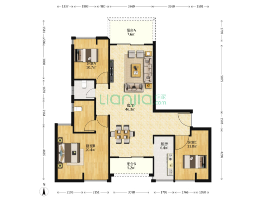 左岸未央 3室1厅1卫 143平方
