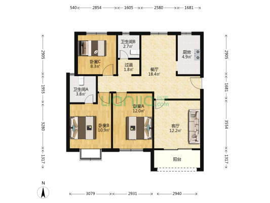 青灯新村北九区 3室2厅2卫 109平方