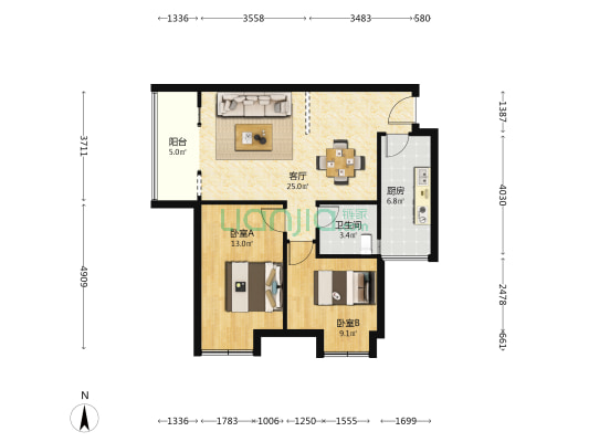 东城明珠 2室1厅1卫 81平方
