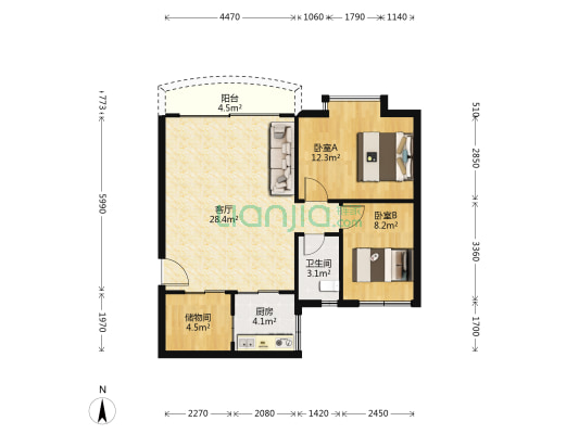 雄峰花园 2室1厅1卫 80平方