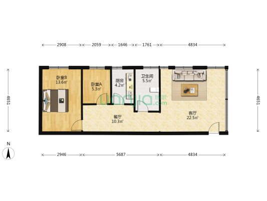 迈豪街 2室2厅1卫 65平方