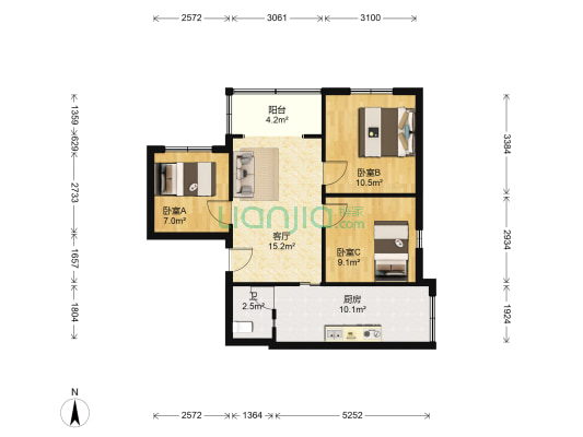 渝北石油小区 3室1厅1卫 65平方
