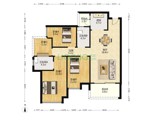 奥园誉山湖花园 4室1厅2卫 113平方