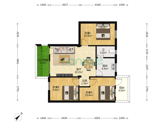 百乐苑 3室1厅1卫 70平方