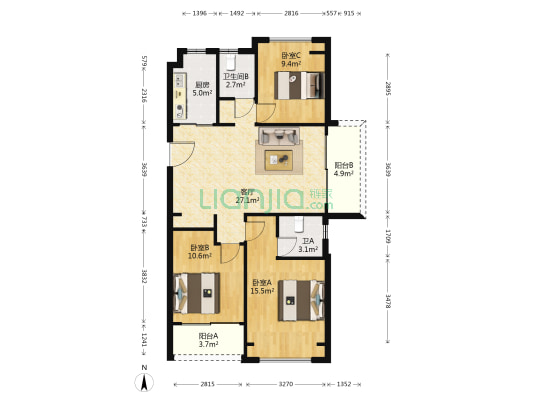 九珑湖 3室1厅2卫 110平方