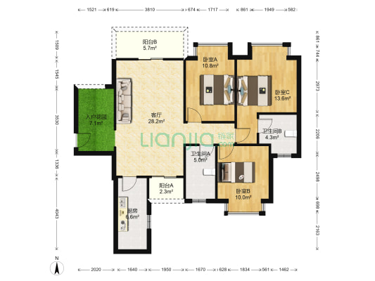 东魅蓝山郡2期 3室1厅2卫 115平方