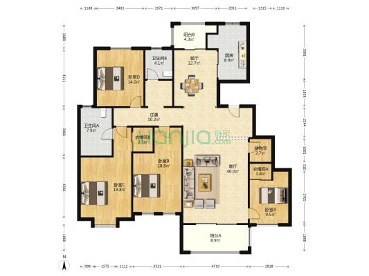 星运丽园兰逸 4室2厅2卫 197平方