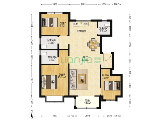 熙科·柏悦山 3室1厅3卫 118平方
