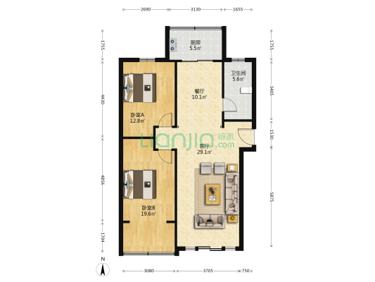 知春园 2室2厅1卫 99平方