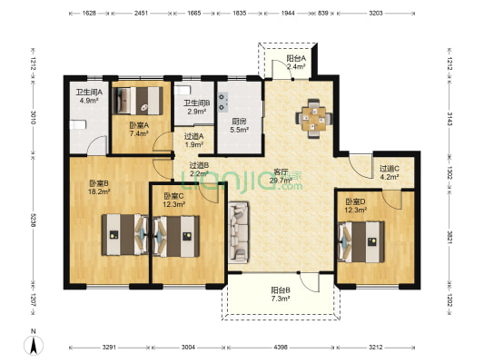 蓬莱碧桂园二期 4室1厅2卫 142平方
