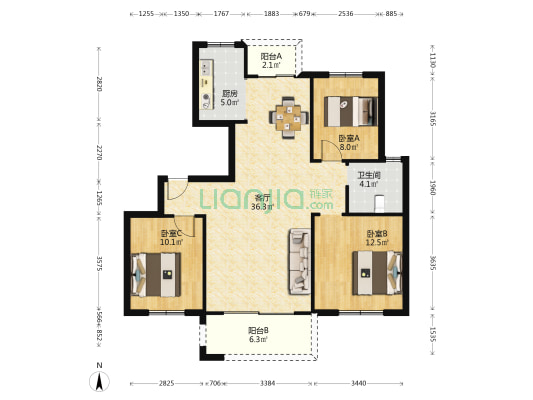 滨湖丽景花园A区 3室1厅1卫 105平方