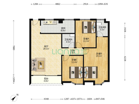 兆桂楼 3室1厅2卫 126平方