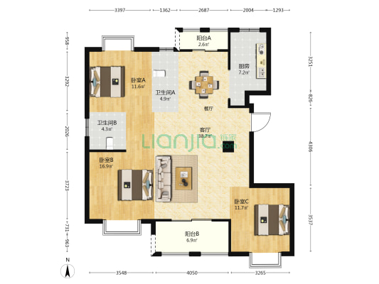 时代公馆 3室1厅2卫 126平方