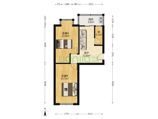 园东小区 2室1厅0卫 57平方