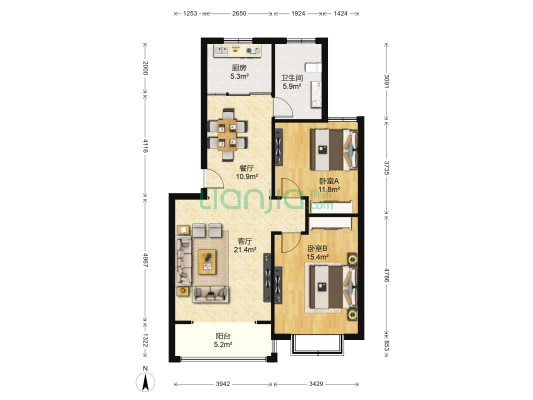 福源汇 2室2厅1卫 98平方