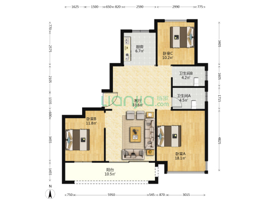 星鸿大楼 3室1厅2卫 136平方