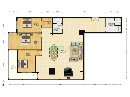 凯大大厦 3室1厅2卫 206平方