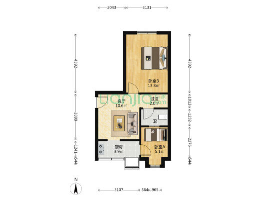 市政公司家属院 2室1厅1卫 46平方