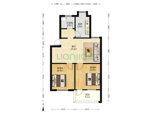 灯泡厂宿舍 2室1厅1卫 73平方