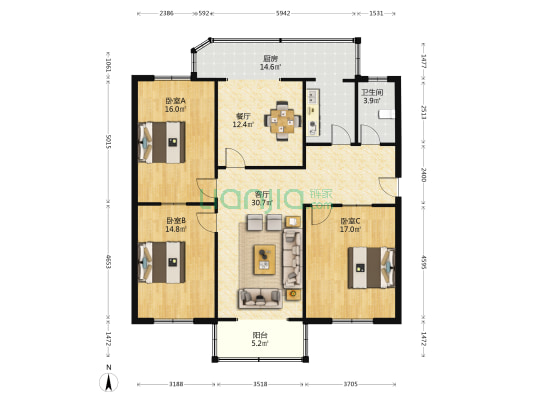 阜阳市水利建筑安装工程公司 3室2厅1卫 136平方