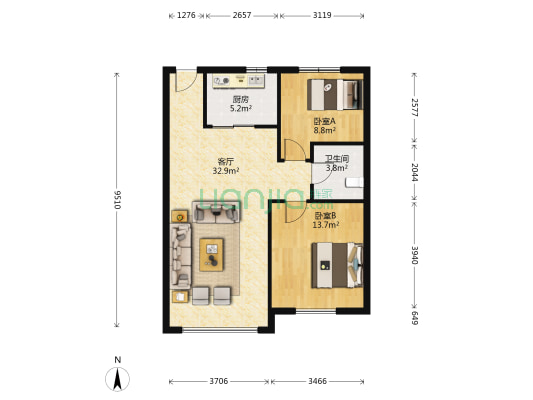 花样年华 2室1厅1卫 89平方