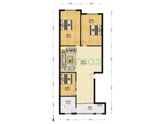文林路一段57号 3室1厅1卫 125平方