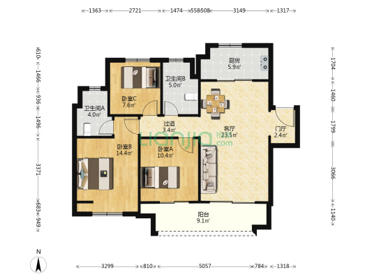 领地融创·宸公馆 3室1厅2卫 115平方
