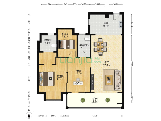 碧桂园云南映象云彩南区 3室1厅2卫 119平方
