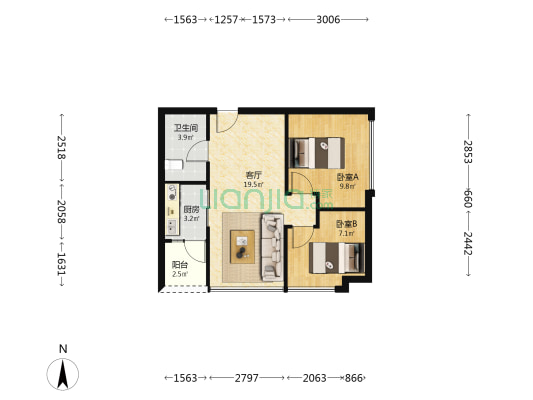 碧桂园海德ONE99 2室1厅1卫 73平方