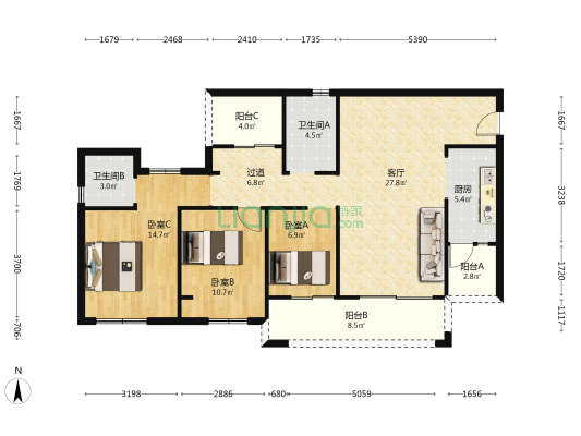 领地合兴·湖光合悦 3室1厅2卫 112平方