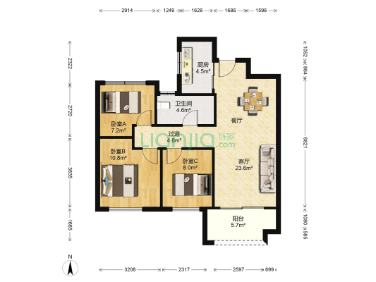 万科翡翠公园 3室1厅1卫 92平方