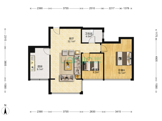御龙山二期 2室1厅1卫 82平方