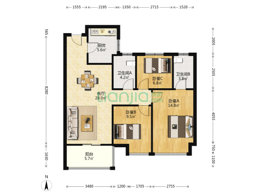 碧桂园高尔夫花园 3室1厅2卫 99平方