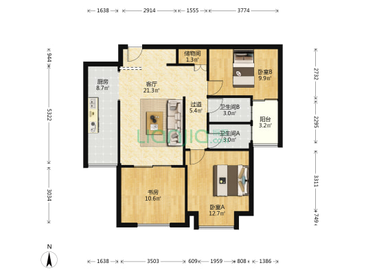 英伦首府 3室1厅2卫 95平方