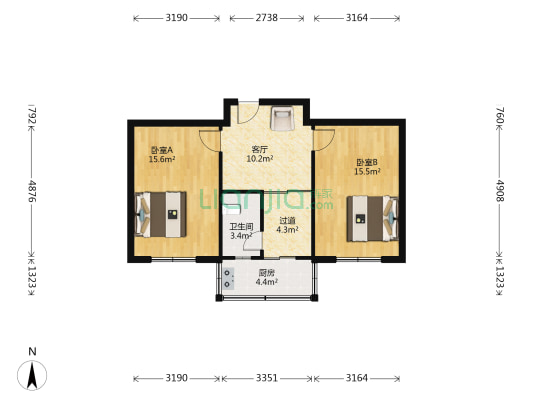 安源社区 2室1厅1卫 66平方