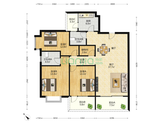 长线局小区(怡和信苑) 3室1厅2卫 141平方