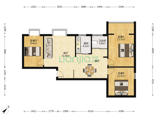 华都嘉园 3室1厅1卫 111平方