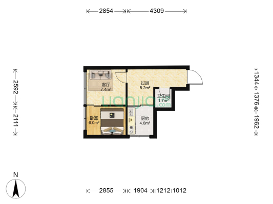 名士花园 1室1厅1卫 38平方