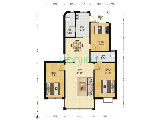 雅居庭 3室2厅2卫 120平方