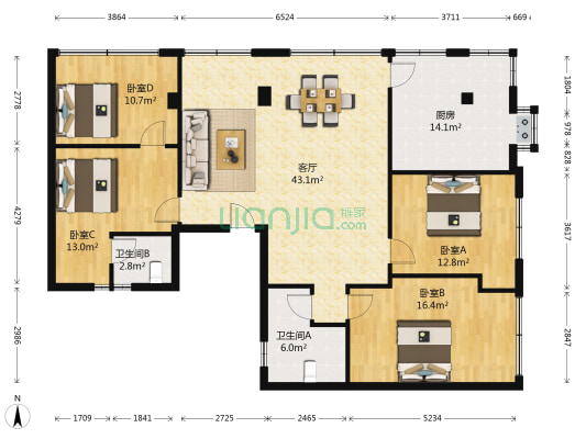 尚义小区 4室1厅2卫 153平方