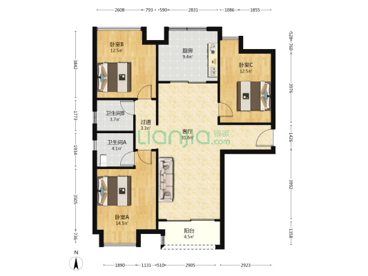 两江曲院风荷泊月邸 3室1厅2卫 122平方