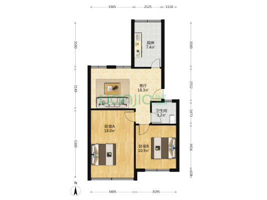邮政局家属院 2室1厅1卫 70平方
