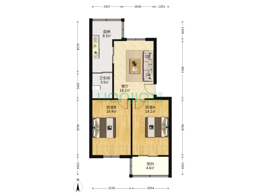 棉纺东路38号 2室1厅1卫 77平方