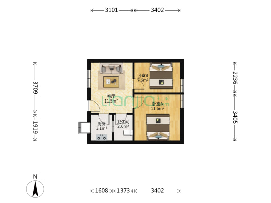 黄鹤楼道 2室1厅1卫 47平方